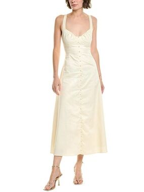 NWT WEWOREWHAT Ruched Cup Button Midi Dress Poplin Ivory Women’s Size 2 7122